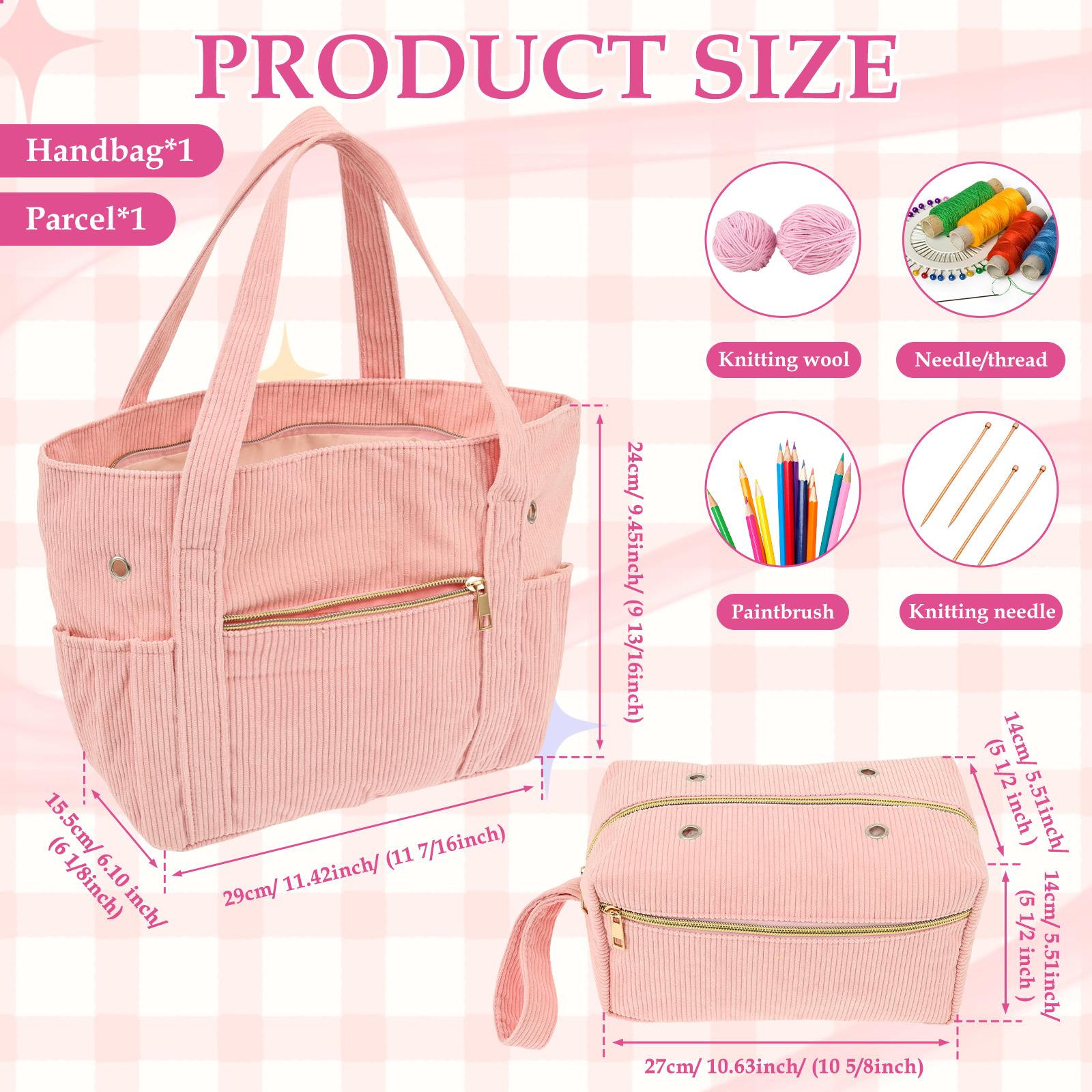 

2Pcs Corduroy Crochet Bag Set Portable Soft Yarn Storage Bag with Grommet Needle Holder Large Capacity Large Yarn Storage Tote