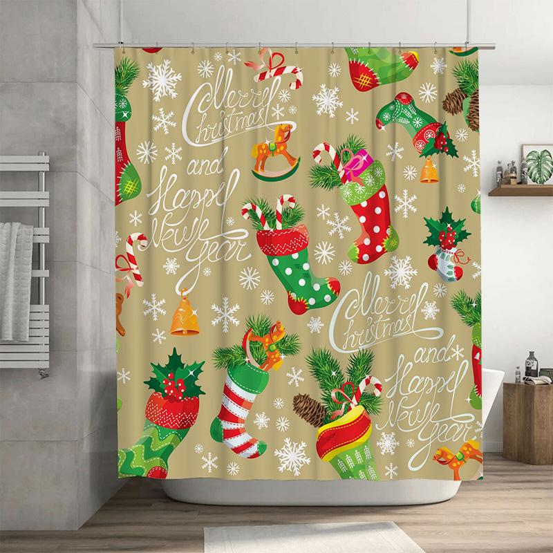 

Tu Festive Christmas Shower Curtain Waterproof Holiday Decor Farmhouse Reindeer Snowflakes Winter Themed Bathroom Fabric Backdro W60H190(CM)-1 Pcs