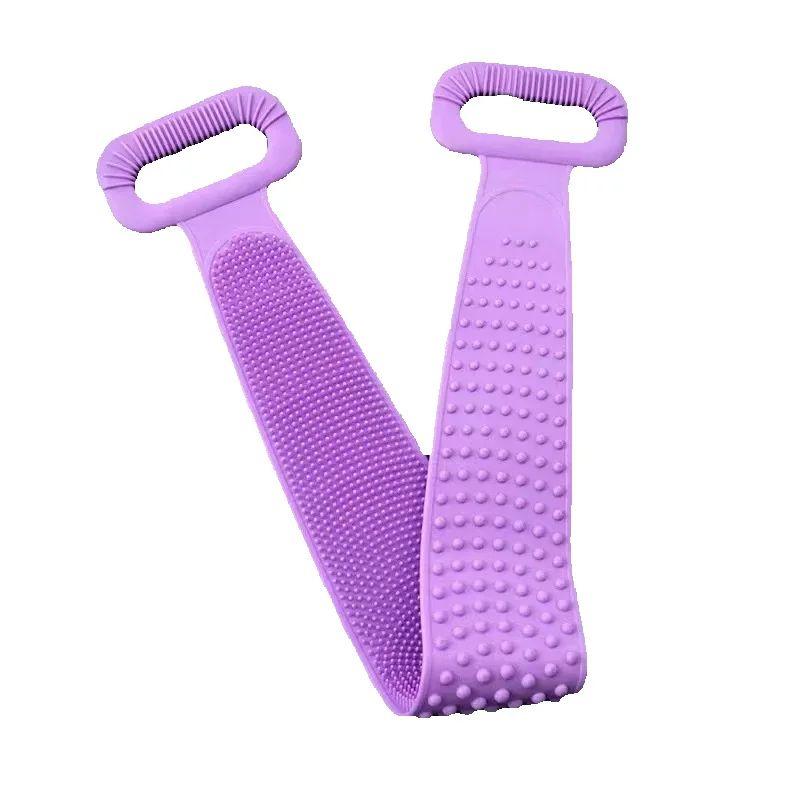 

2 в 1 силиконовая щетка для тела, скраб для отшелушивания спины, пояс для ванны, массаж, длинная длина 90 см, многоцелевые принадлежности для ванной комнаты фиолетовый