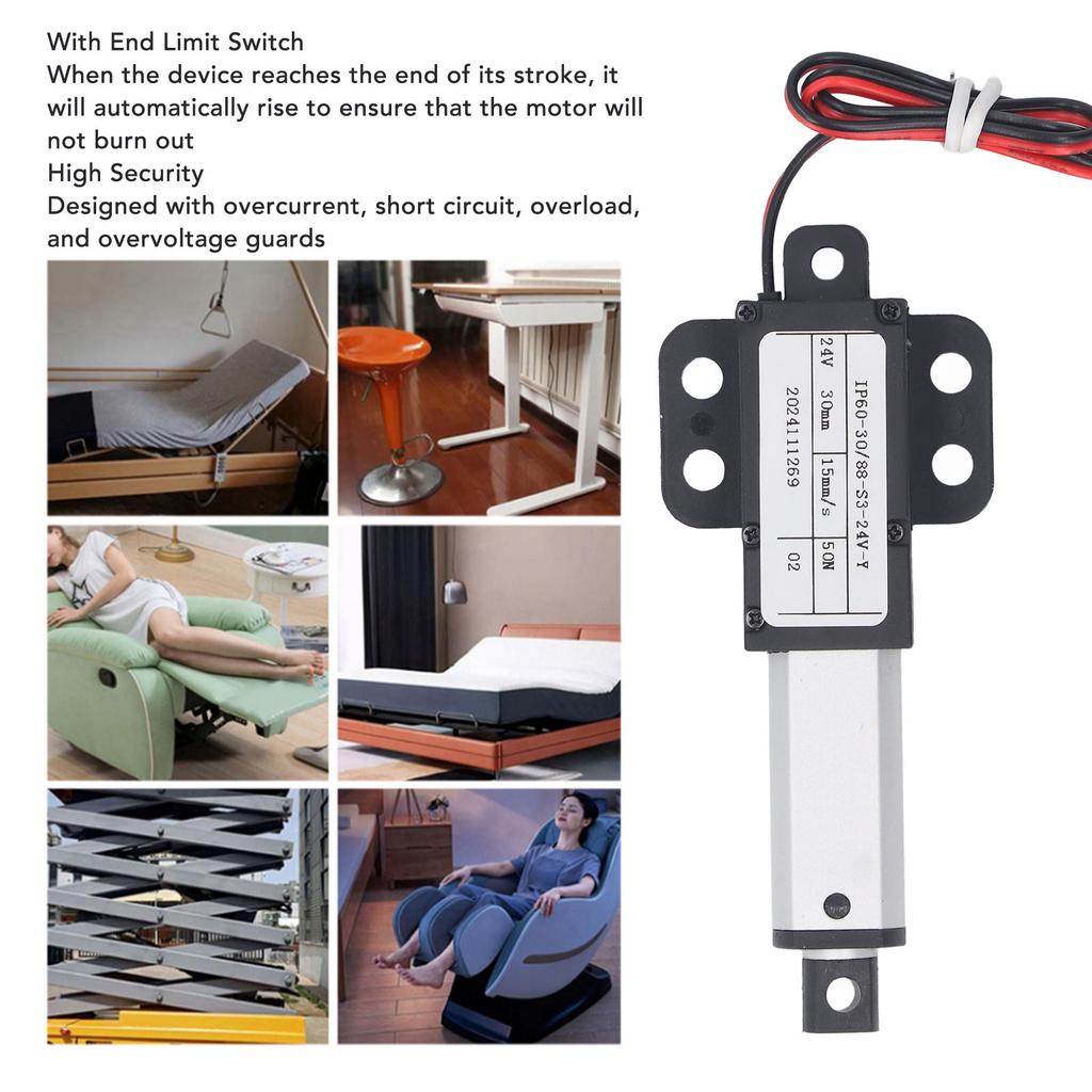 Mini Electric Linear Actuator 24V 30mm Stroke 50N Thrust 15mm/s Speed IPX4 Water Proof Electric Push Rod