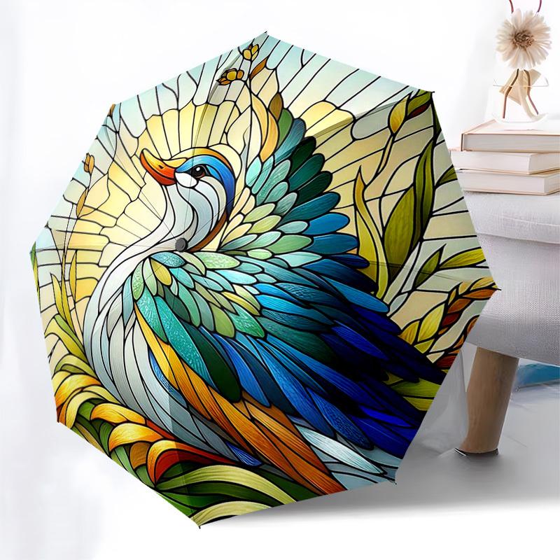 

1pc Stained Glass Crane Design Automatic Opening Folding Umbrella with 8-Bone Iron Frame, Suitable for Fans, Travel, Daily Use, and Festive Gifts.SS06