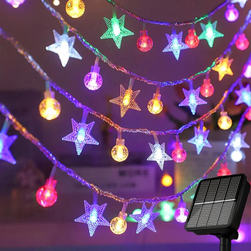 Outdoor Solar Bubble Ball Star String Lights Waterproof LED Lights for Patio Party Wedding Holiday Christmas Garden Decorations