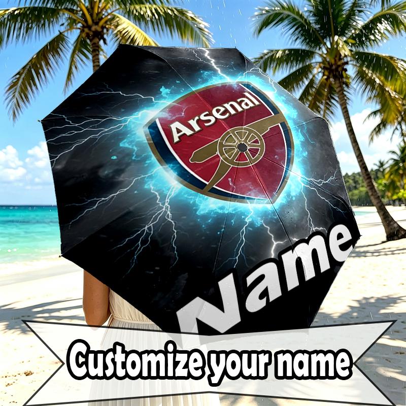 Custom Name Personalized Football Team F.C Print Umbrella, Auto Open Close, 8‑Rib Sturdy Frame, Commute Camping Hiking Use, Birthday Gift