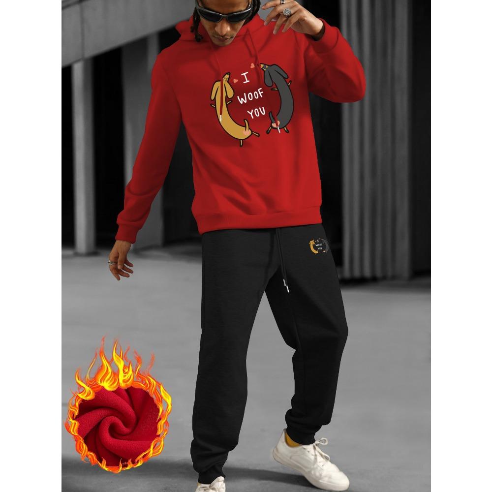 Men's Casual and Comfortable Hooded Sweatshirt and Jogging Set - Winter Casual, Warm, Comfortable, with Pockets