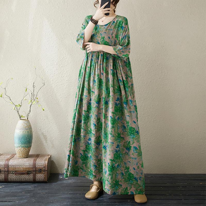 Летние женские платья с круглым вырезом и коротким рукавом больших размеров One Size — фото 4