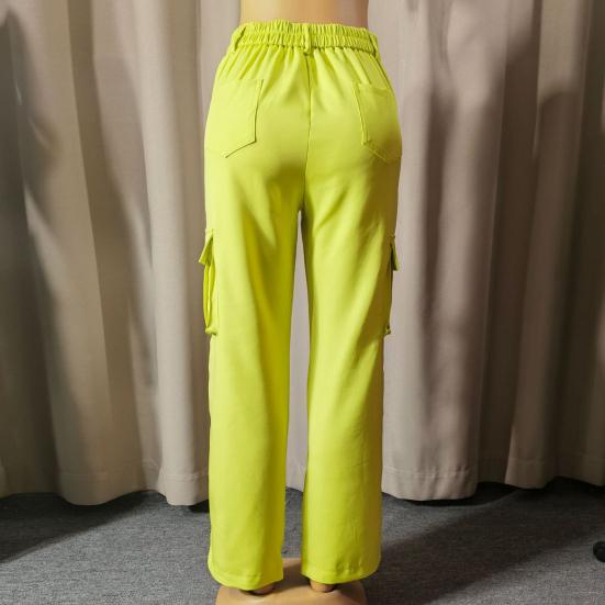 Women Cargo Pants High Waist Button Zipper Fly Casual Trousers Solid Color Loose Fit Multi-Pocket Design Long Pants