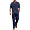 Men's Four Seasons Cotton and Linen Long Sleeve Shirts and Pants Casual Thin Breathable Beach Yoga Linen Shirt Set