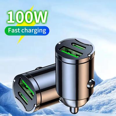 100W/200W Mini Pull Ring Car Charger Dual USB Fast Chargingfor IPhone Xiaomi Samsung QC 3.0 Phone Convenient Charger Adapter