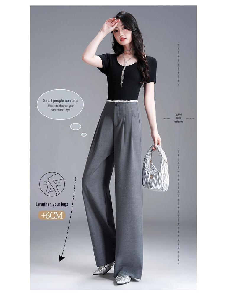 2026 Spring/Summer Women's High-Waisted Wide-Leg Floor-Length Slim Fit Pants