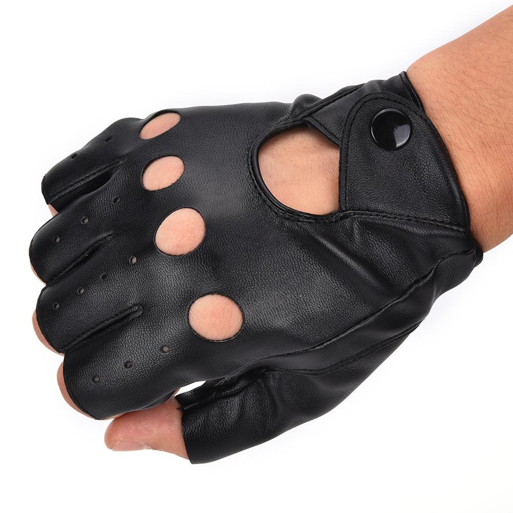 1 Paar Punk Hip-Hop PU Schwarz Halbfinger Lederhandschuhe Quadratischer Nagel Mode Handwärmer Winterhandschuhe Warme Fingerlose