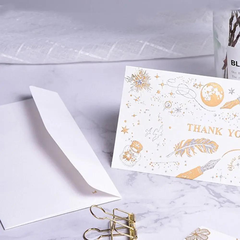 5pcs Two-color Hot Stamping Thank You Card Cute Handmade Message Blessing Card Unique Creative Folding Card Birthday