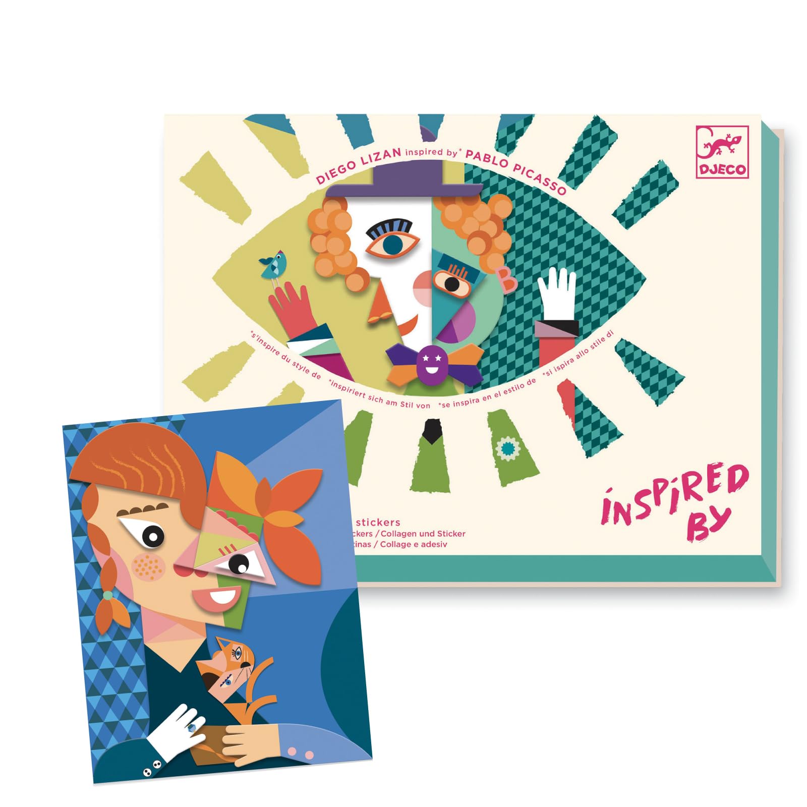 

DJECO Jeco Вдохновленный Квадратной Головой Коллаж Искусство Ремесло Набор для Коллажа Легкий Набор для Творчества Клей Коллаж Шедевр Пикассо 3 года 4 года 5 лет 6