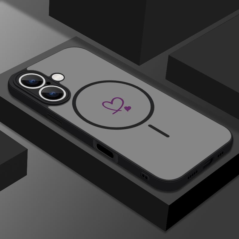 

Для iPhone 16 Pro Max 16E 15 14 Pro 13 12 11 чехол Love Heart Print матовый прозрачный беспроводной зарядный противоударный мягкий край для MagSafe магнитный чехол для телефона iPhone 13 Pro Max фиолетовый