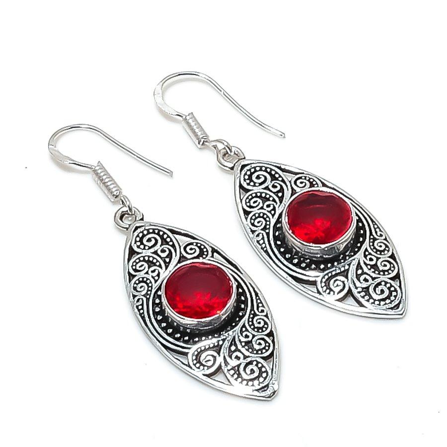 Натуральный мозамбикский гранат 925 пробы стерлингового серебра Серьга 2,01  AE-11924