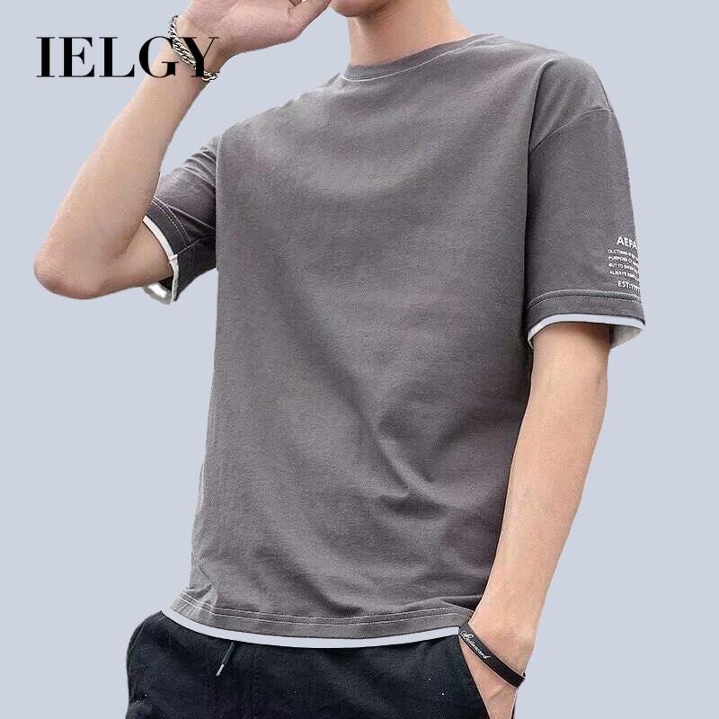 IELGY Lässiges, modisches, einfaches, kurzärmliges koreanisches T-Shirt für Herren