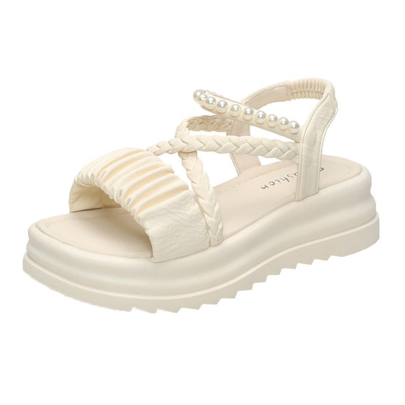 Large size sandals for women's new summer platform with fairy style pearls with skirts, beach shoes for women