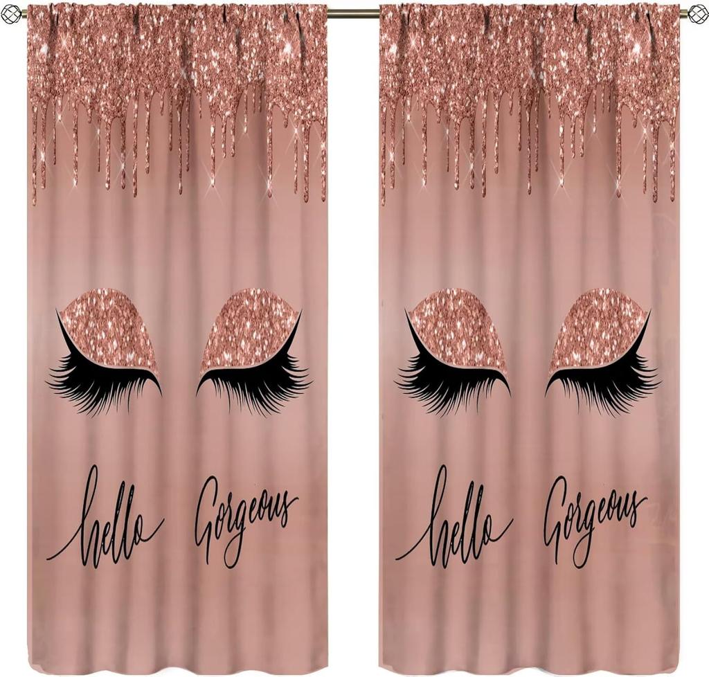 Lips Curtains, Retro Comic Pop Art Girl Applying Red Lipstick Makeup Concept Halftone Background Blackout Rod Pocket Curtains