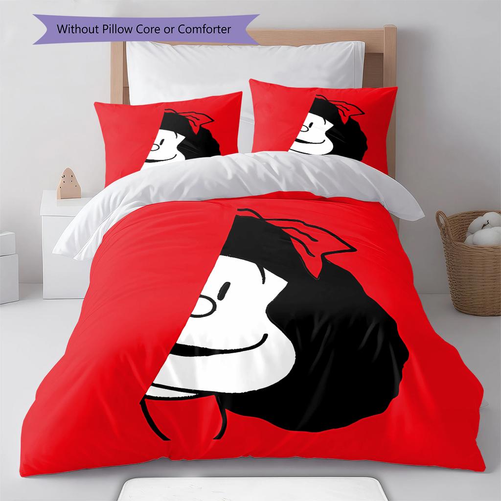 Pościel z wzorem Mafaldy, Zestaw kołdry Poszewka na kołdrę Poszewka na poduszkę Domowy prezent urodzinowy (1 * poszwa na kołdrę + 2 * poszewki na poduszki, bez rdzenia)