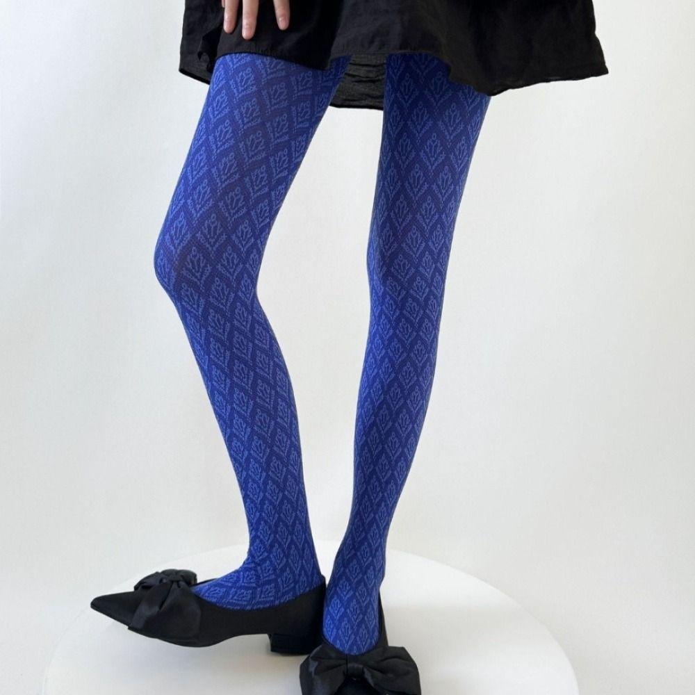 Retro Floral Tights Pantyhose Jacquard Patterned Slimming Tights Bottoming Stockings Autumn Winter