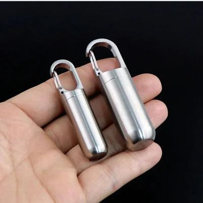 Portable Pill Case Stainless Steel Sealed Capsule Waterproof Keychain Pill Box Travel Pill Container Outdoor Firstaid Pendant