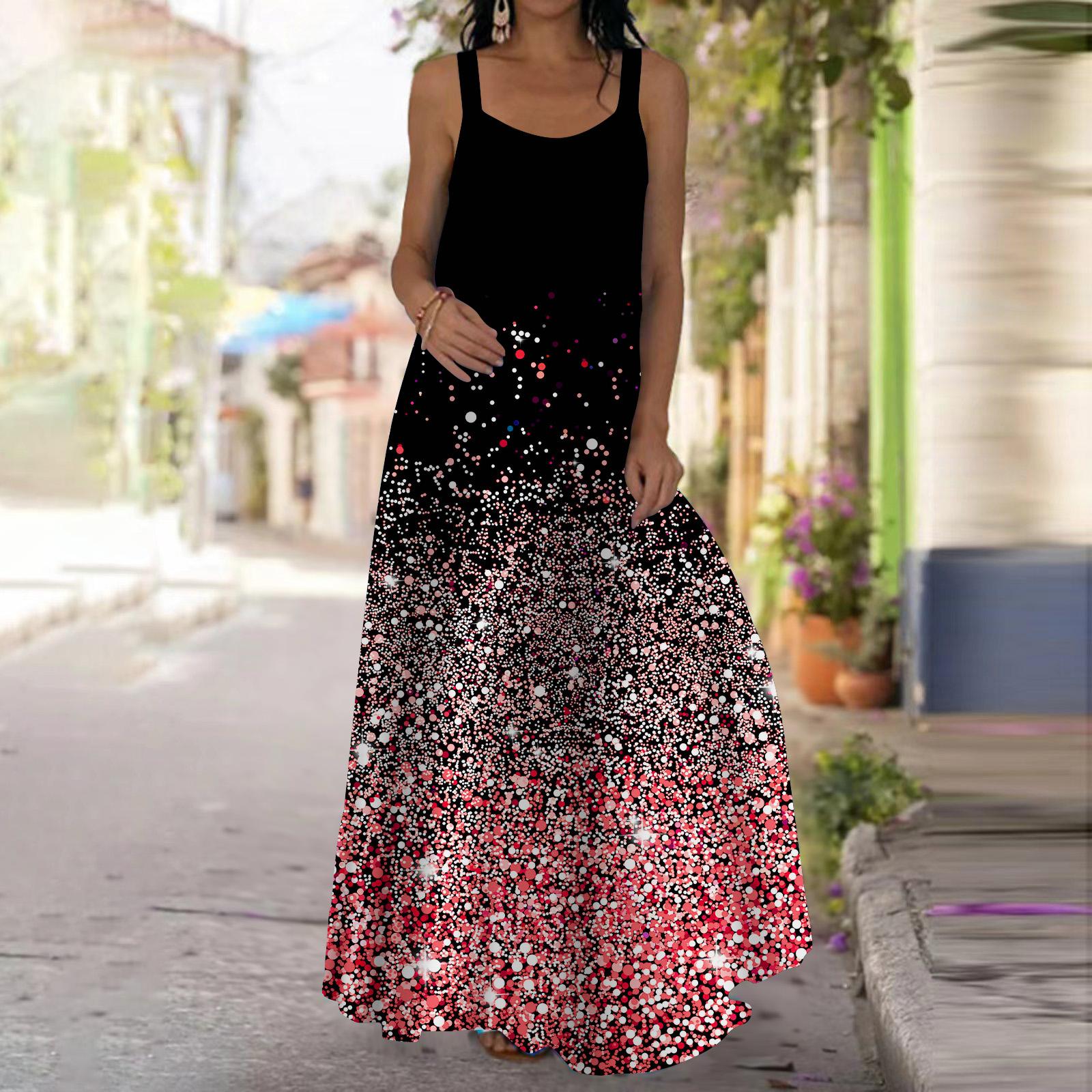 Женское платье-комбинация Длинное платье макси Платье с принтом в горошек Весна и лето — фото 4