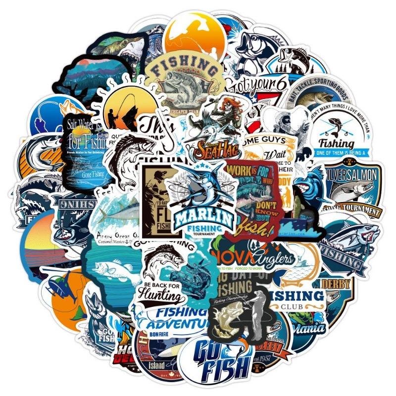 50Pcs Travel Fisherman Go Fishing Outdoor Sticker For skateboard Guitar Motorcycle DIY Luggage Suitcase Toy Decoration Vehicle