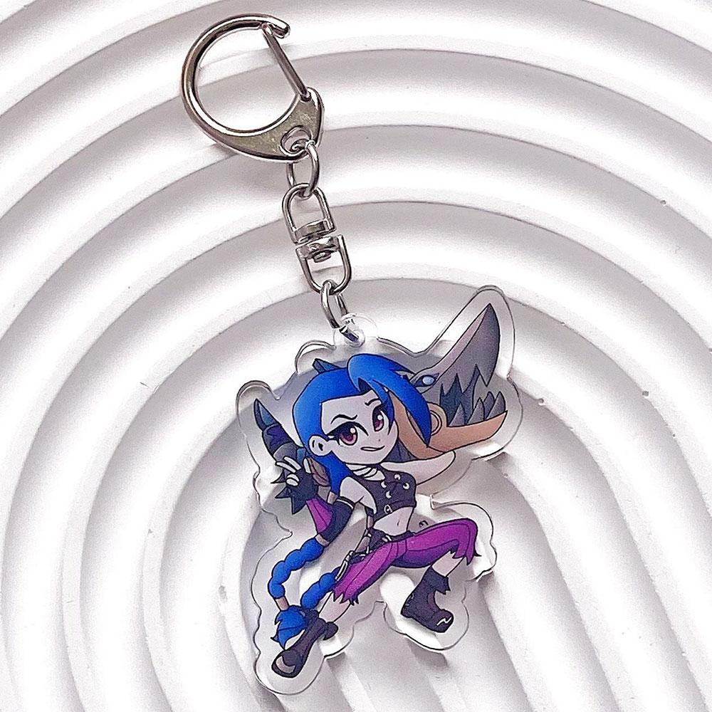 LOL Arcane:League of Legends Jinx Acrylic Keychain Accessories Bag Cute Cartoon Funny Backpack Keyrings Creative Friends Gifts