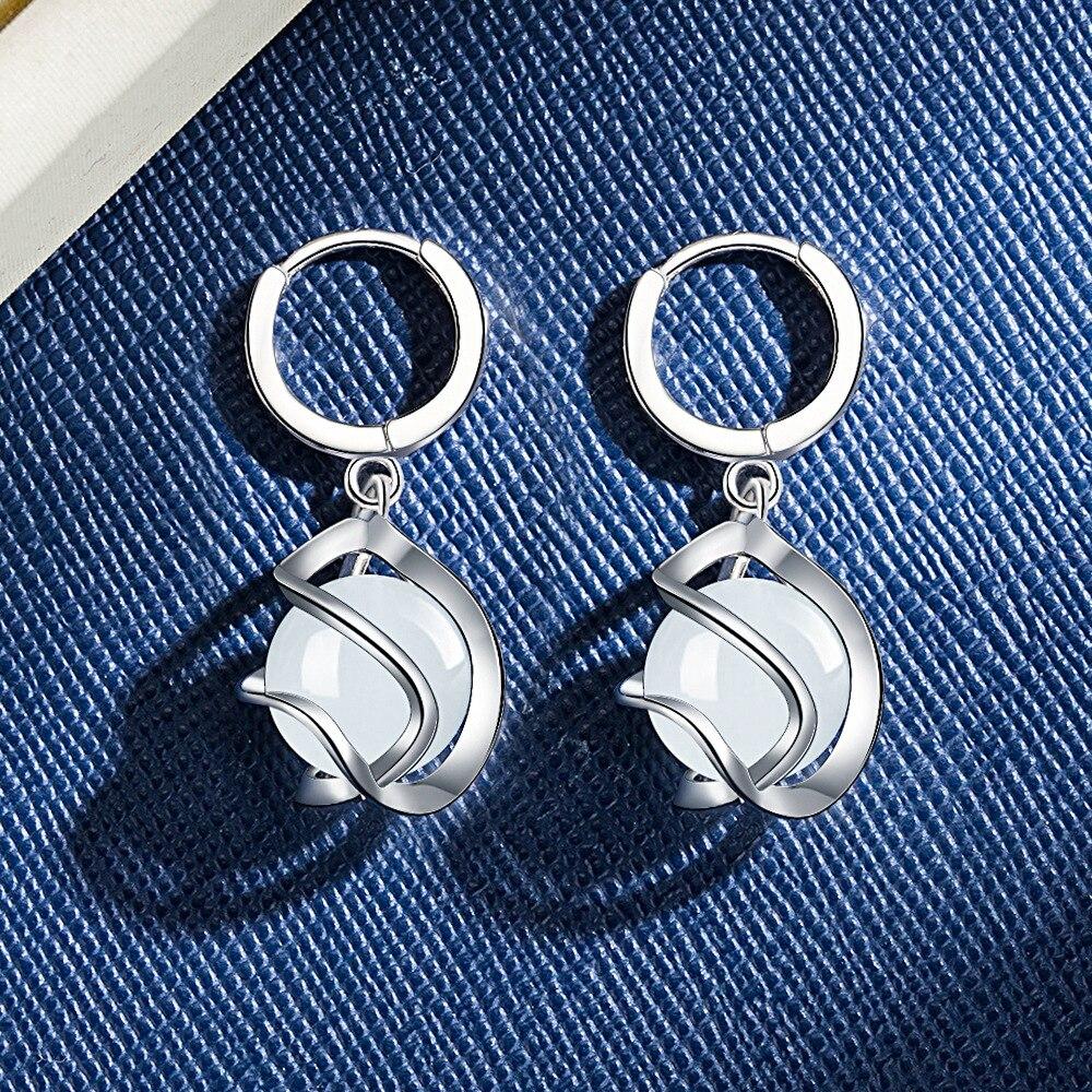 Cercei din argint 925 ochi de pisică Cercei ondulați pentru femei Bijuterii Cadou pentru seniori