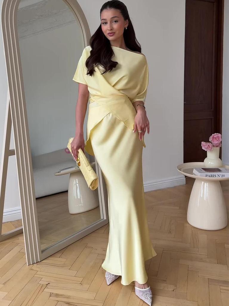 2025 Summer Noble Sexy Short Sleeve Long Dress Set for Women