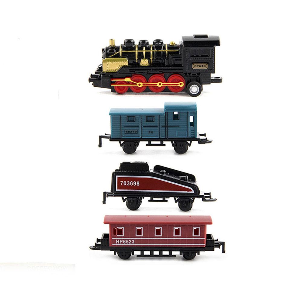 Autospielzeug 4 Stück Simulation Retro Dampflokomotive Legierung Maßstabsgetreues Modell Trägheits-Rückzieher Lernspielzeug für Kinder