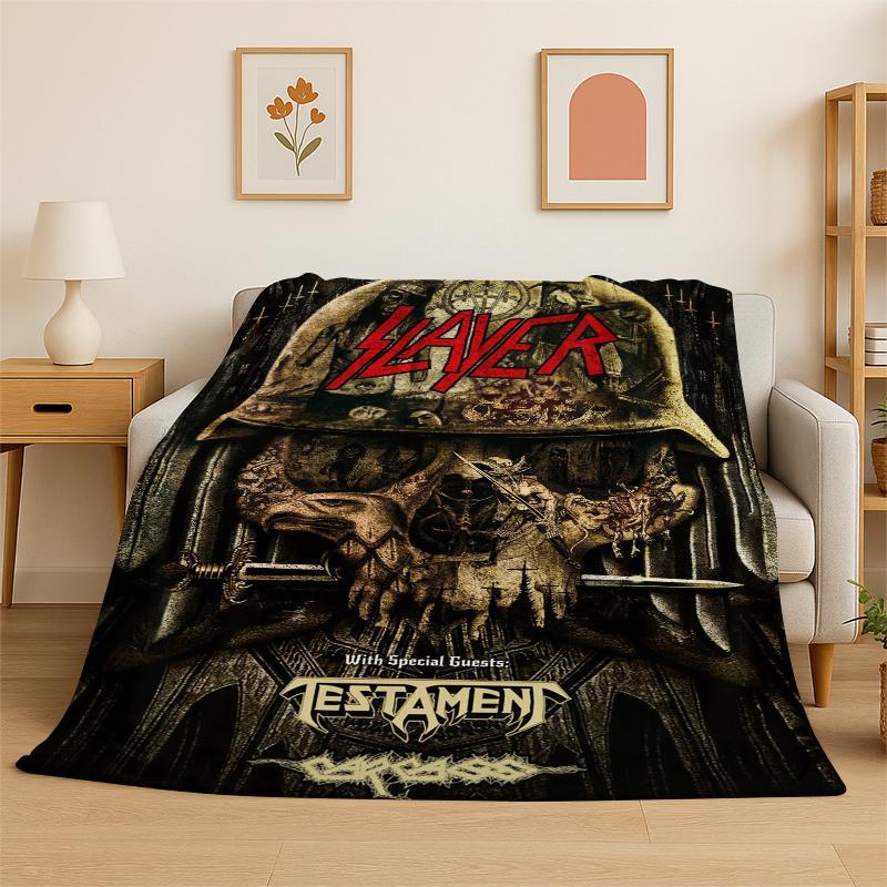 Retro Slayer Heavy Metal Rcck Band Sign Flannel Blanket Soft Warm Throw Blanket for Bedroom Living Room Bed Travel Picnic Gift