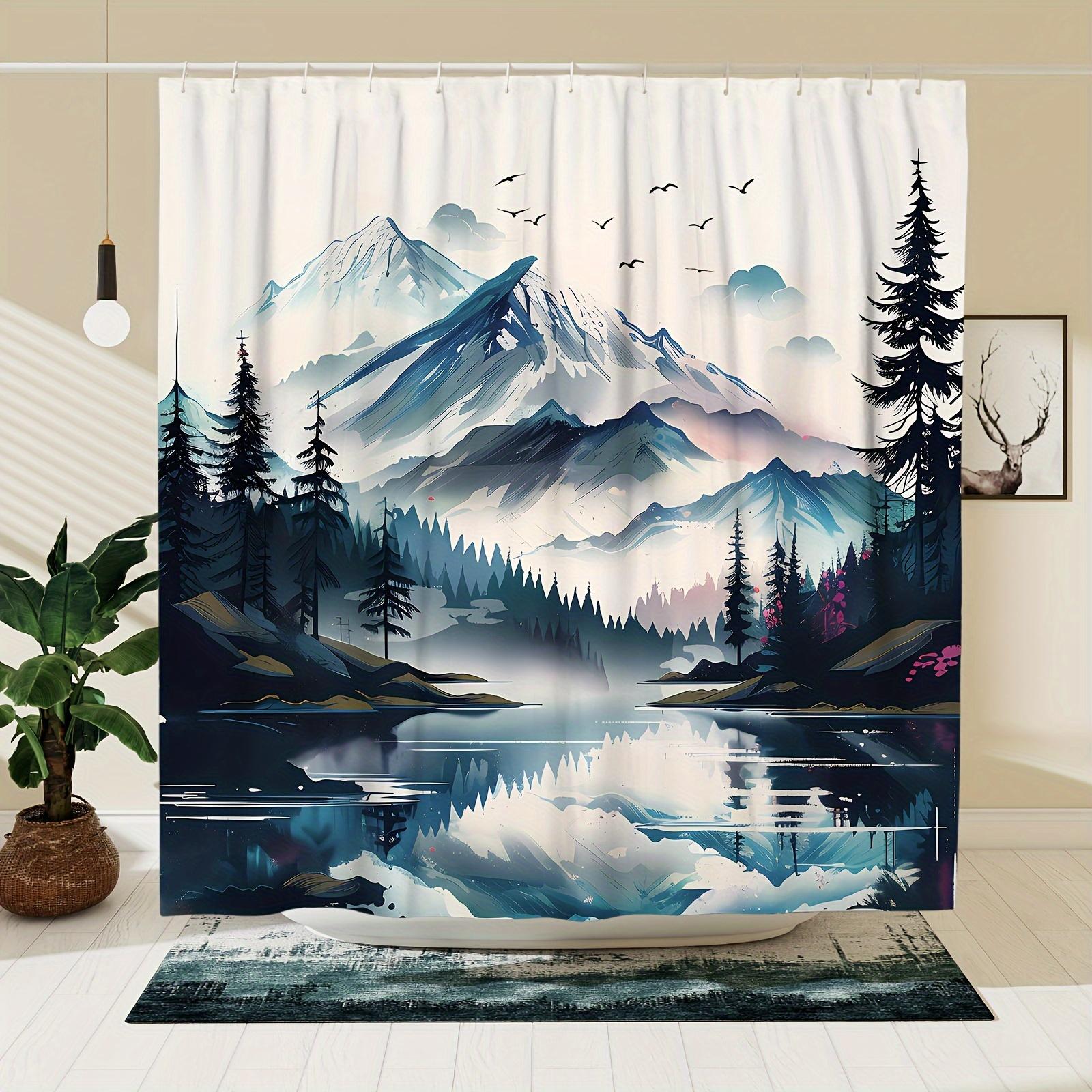 

Mountain Lake Reflection Waterproof Shower Curtain For Bathroom Decor, Bringing The Tranquility Of Nature And Artistic W60H190(CM)-1 Pcs