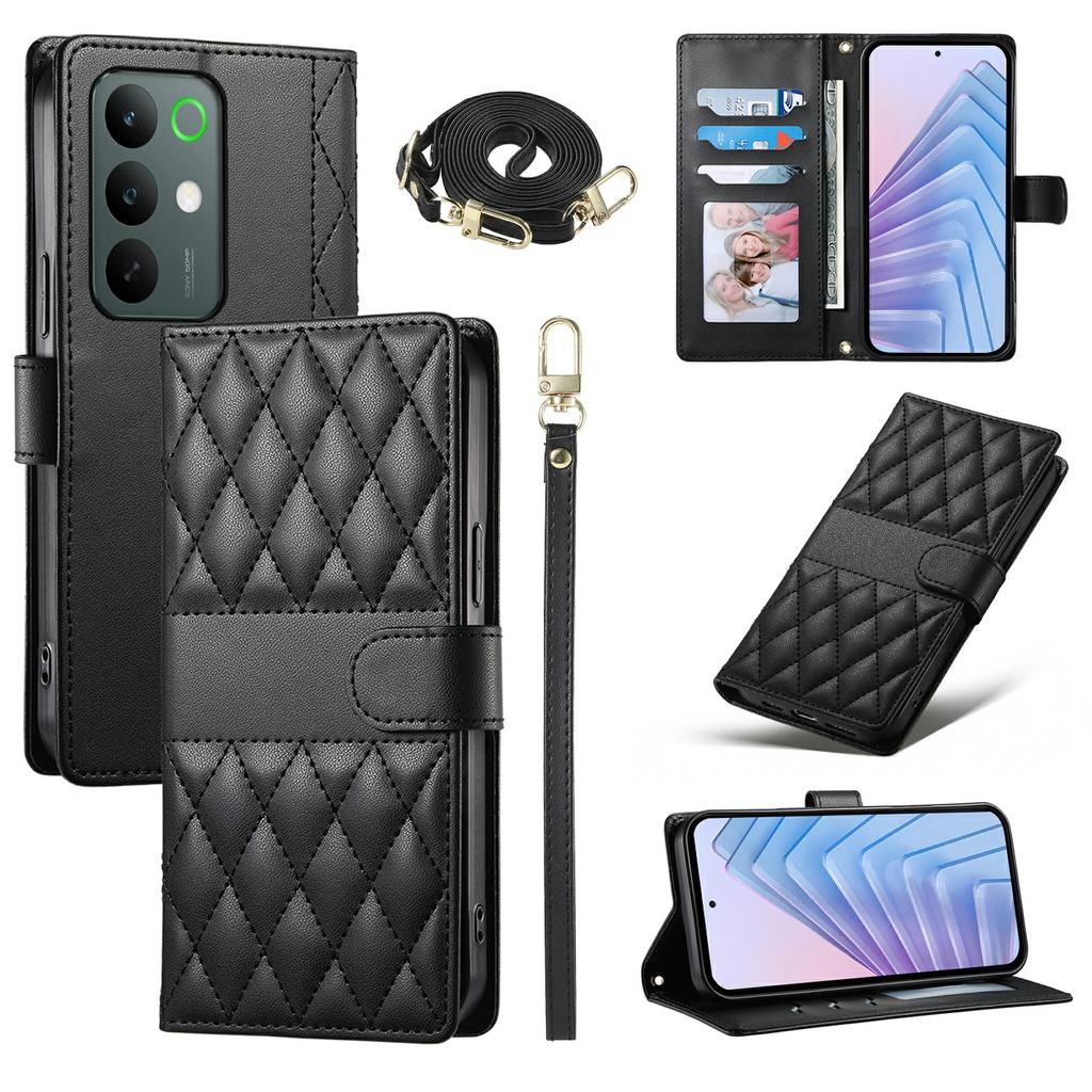 For Realme C85 5G Wallet Case Rhombus Stitching Stand Leather Phone Cover with Long / Short Strap
