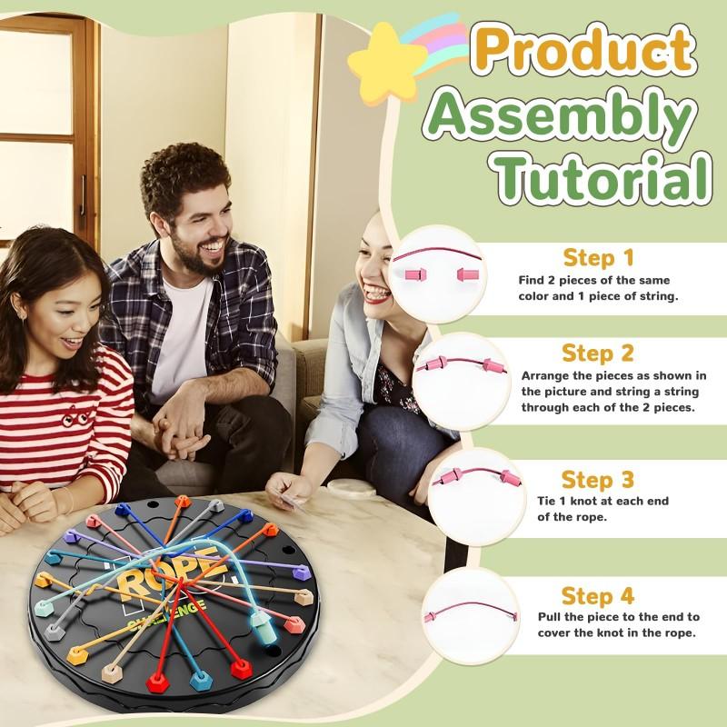 1 Set Kids Rope Untangling Game Twisted Rope Knots Challenge Board Game Logic Thinking Interactive Educational Elastic Rope Unhitching Toy
