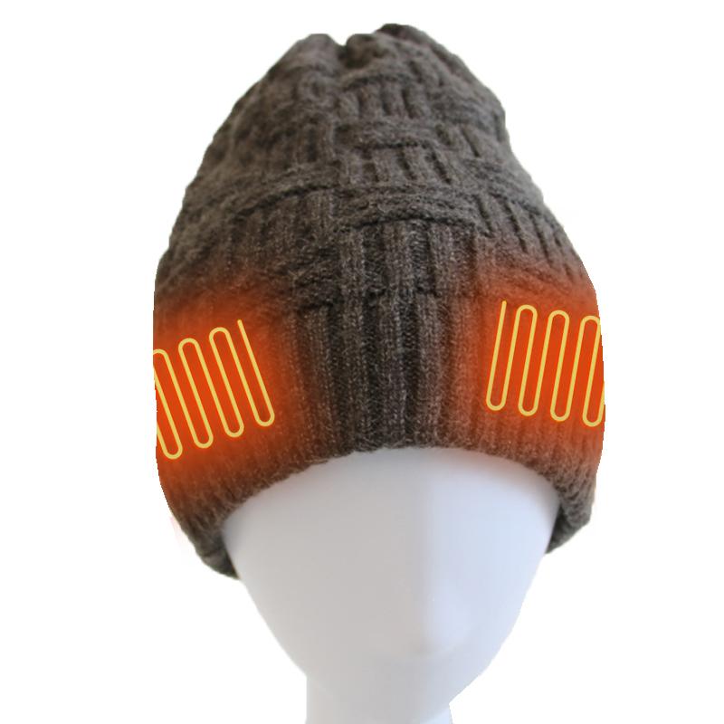 Hot Selling Winter Outdoor Heated Hat 3.7V/3400Mah Battery Striped Thermal Beanies Knitted Heated Hat