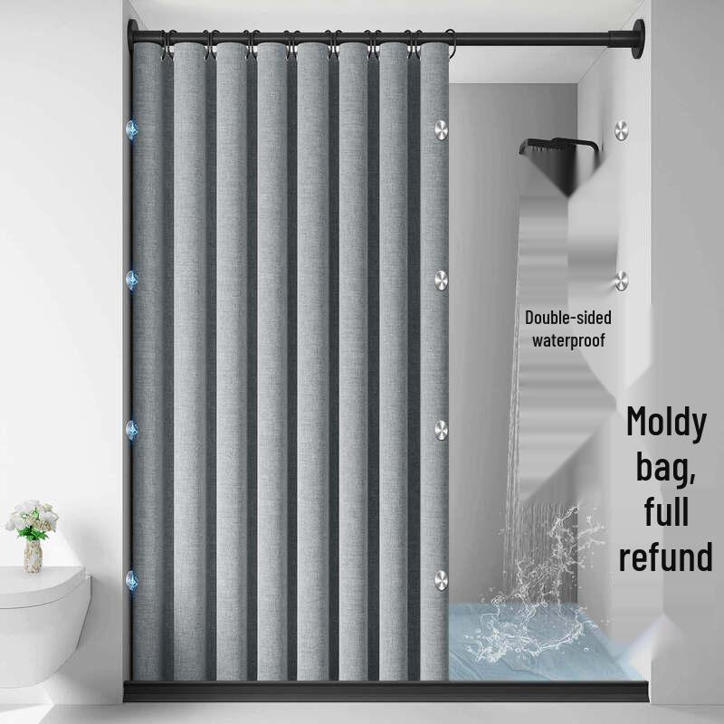 LIEI High-End Double-Sided Waterproof Faux Linen Shower Curtain