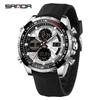 Sanda Dual Display Men's Multifunctional Sports Watch with Silicone Strap and Waterproof Feature