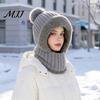 Elastic Warm Hat for Running Windproof Balaclava, Knitted Ski Mask Hat, Fleece Lined Knit with Winter Balaclava Men And Women Pompom, Cozy Neck Warmer