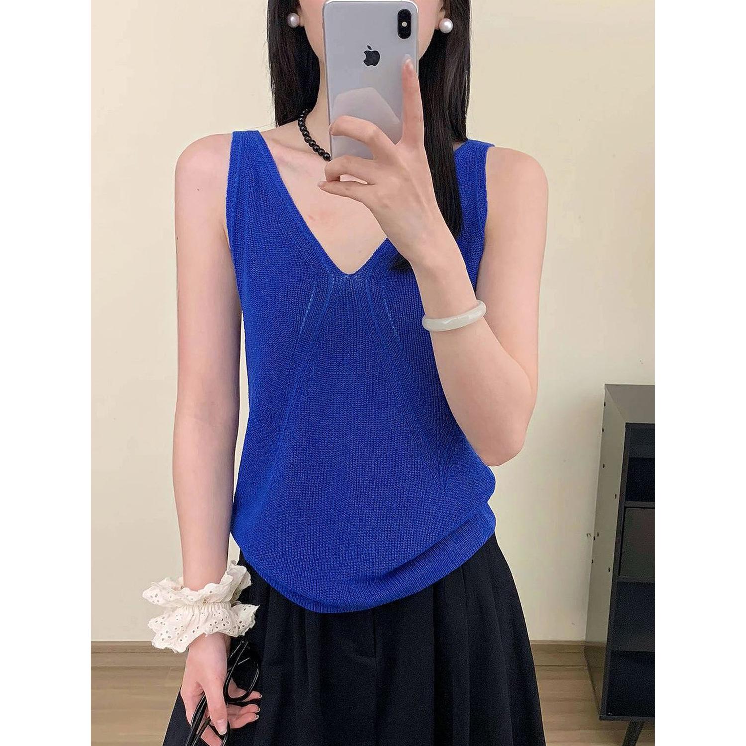 Rongtai Women s Tencel Linen Knit Camisole - Summer 2026 Large синий