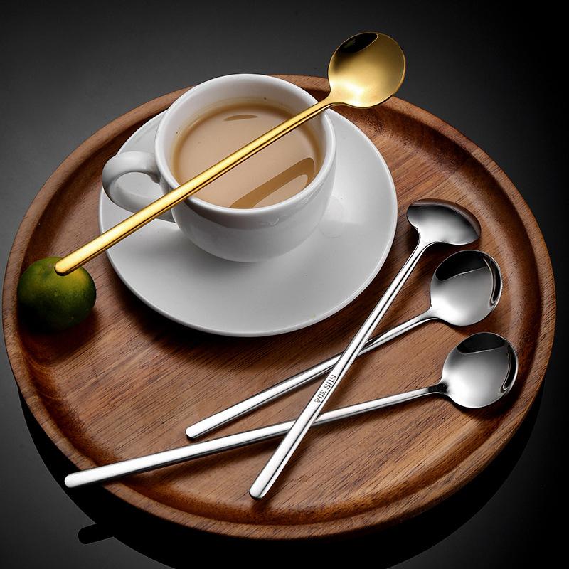 Long Handled 304 Stainless Steel Coffee Spoon Ice Cream Dessert Tea Stirring Spoon Dessert Spoon Kitchen Accessories Bar Tools