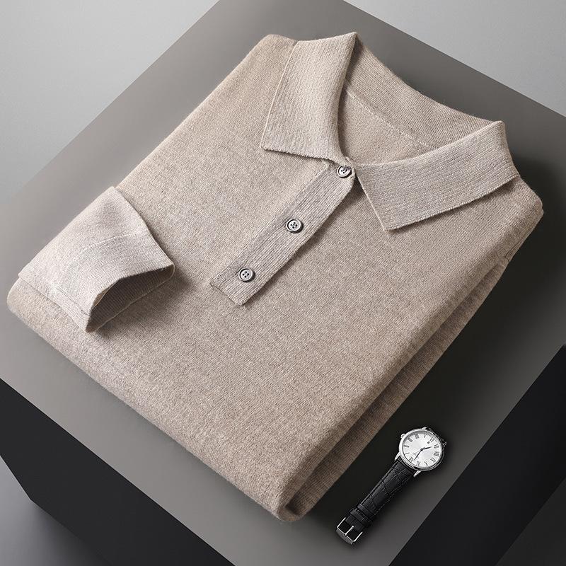 2025 Men's Polo Wool Short Sleeve Lapel Sweater - Spring/Autumn Fashion