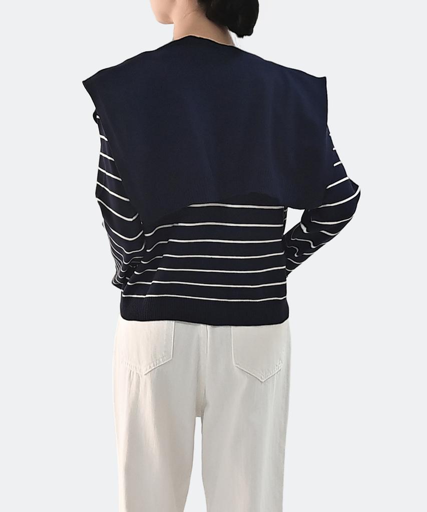 Keulleiseu Cape Shawl Layered Striped Knit T-Shirt_Ivory