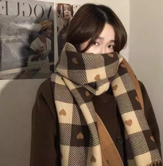 Korean New Autumn and Winter Versatile Scarf Big Shawl Japanese Fringed Milk Blue Jk Plaid Scarf