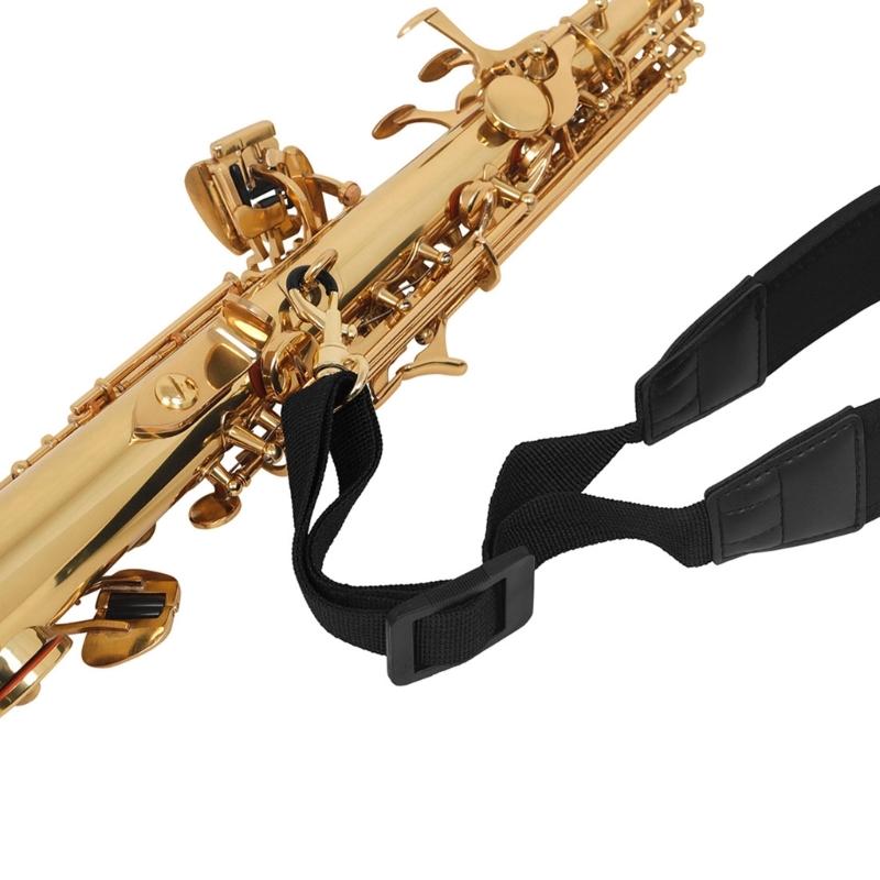 Saxophone Nylon Neck Strap with Thick Soft Padded Adjustable Buckle Black Hook for Baritone Alto Tenor Soprano Sax