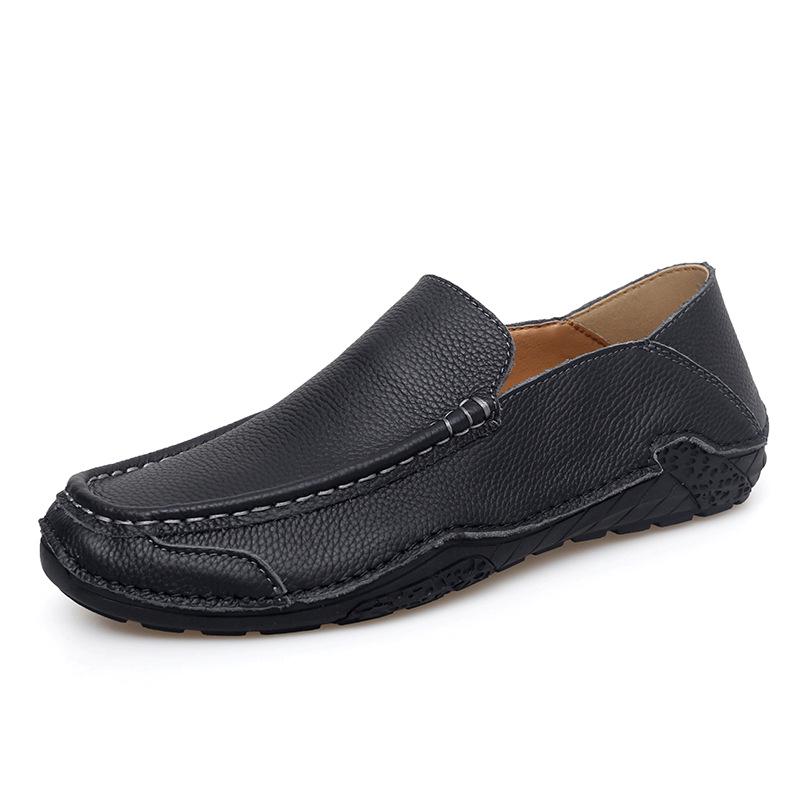 Men s 2025 Spring Breathable Leather Slip-On Loafers - Soft Sole & Handmade Genuine Leather 44 чёрный