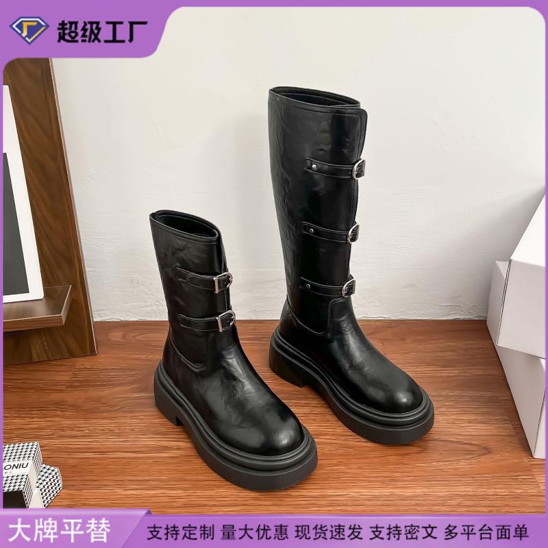 Grape mother winter new long knight boots women wear high-end boots small thick-soled heightening women's boots