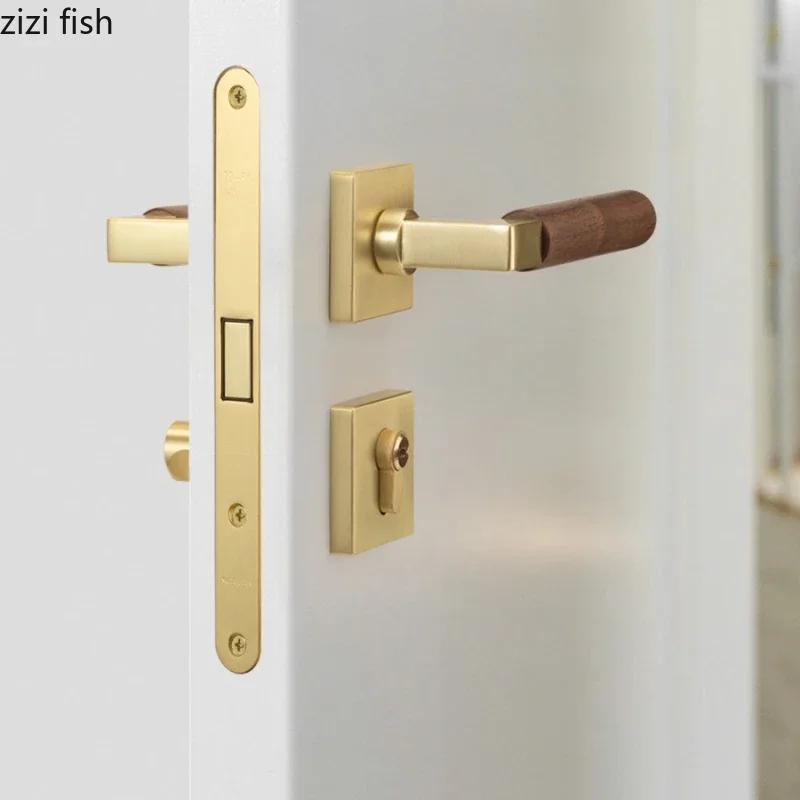 Walnut Wood Door Handle Silent Lock Indoor Safety Door Locks Universal Split Lock Bedroom Magnetic Locks Home Door Hardware