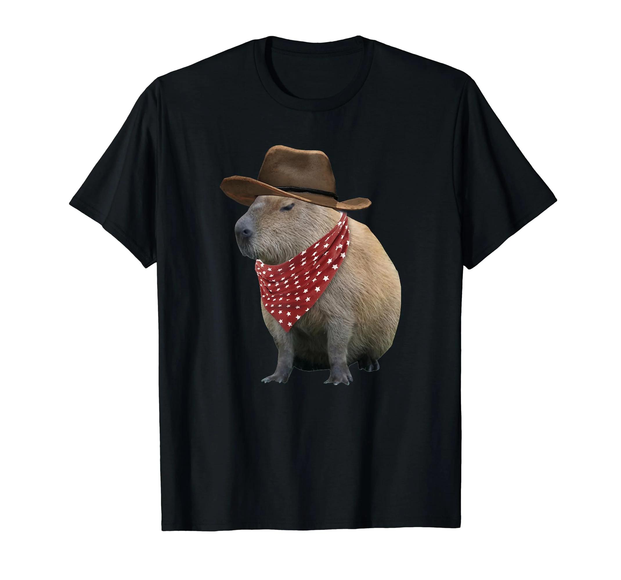 

Cowboy Capybara Shirt Funny Howdy Capy Graphic Tee Comfortable Crewneck TShirt for Women Summer Printed Meme Vintage Tee Shirt S