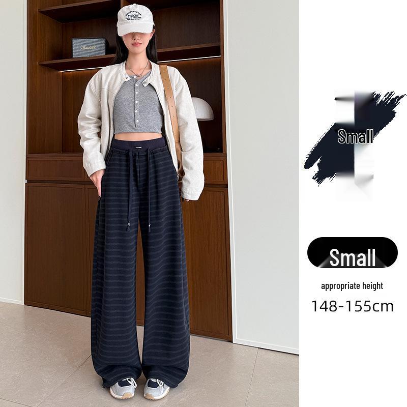 Women's High Waist Gray Striped Wide-Leg Pants - Early Spring 2026 Casual, Slimming, Relaxed Fit