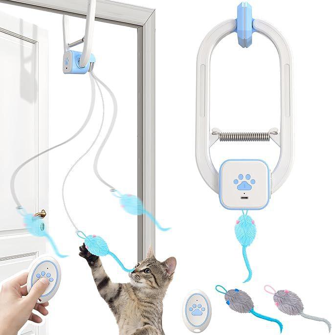 Remote control electric cat toy door clip yo-yo up and down retractable mouse elastic rope